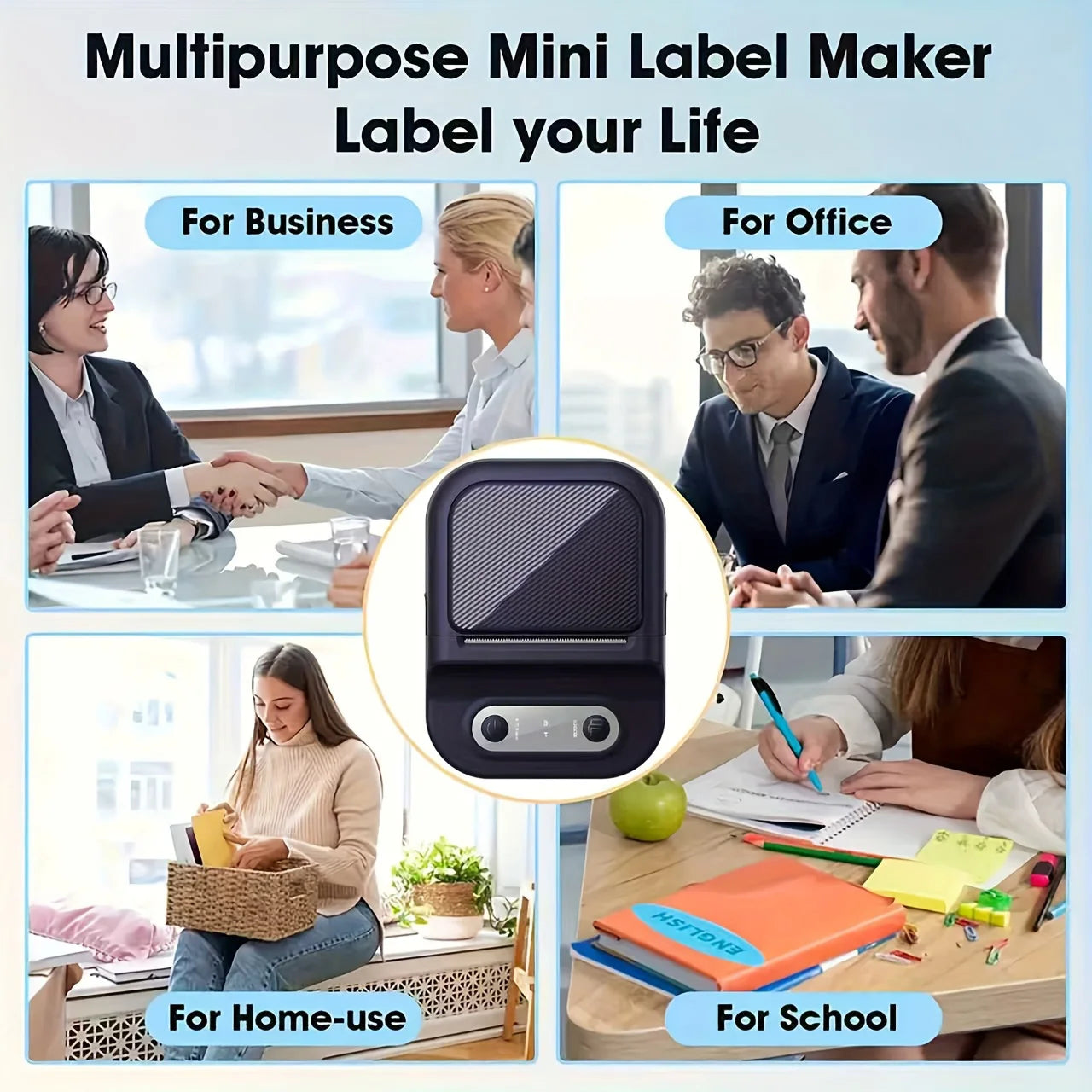 Portable Label Printer Mini Thermal Printe Self-adhesive Inkless 12-58mm Label For School/ Home/ Office/Supermarkets/ Warehouses