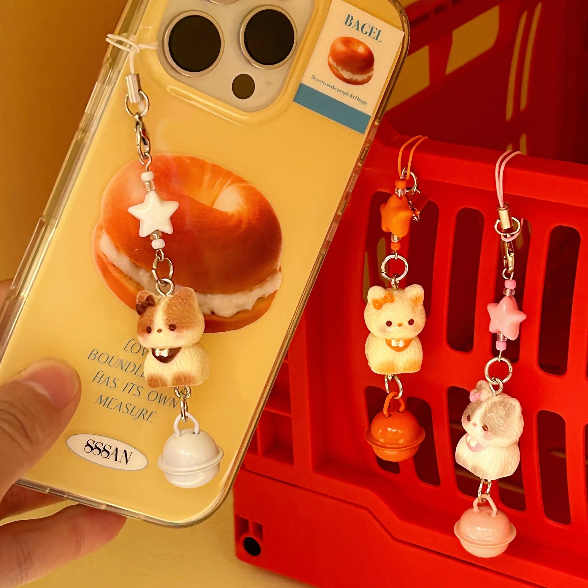 1/3 Pcs Cute Cat Phone Chain Pendant Versatile Bell Star Pendant Cartoon 3D Cat Bag Keychain Pendant
