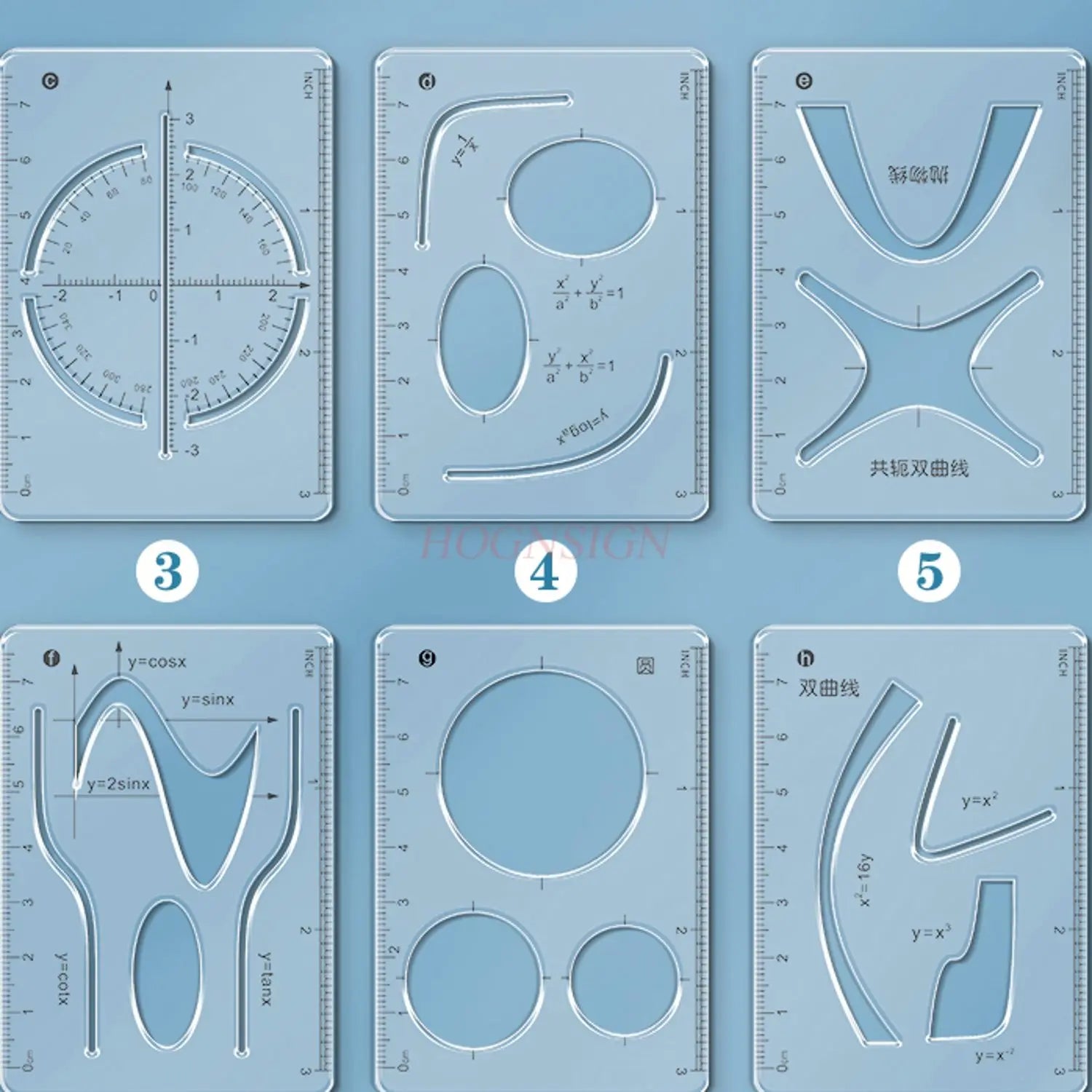 8pcs/set Multi functional geometric ruler, student drawing ruler, mathematical drawing design template