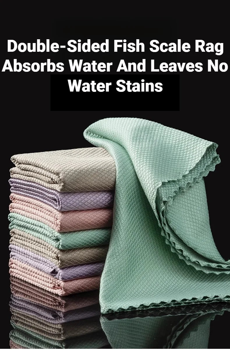 Fish Scale Microfiber Cleaning Cloth Lint Free No Trace Reusable Polishing Rag For Window Car Kitchen Mirror Glass