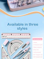 7-Pieces Plastic Geometry Drafting Kit for Students/Artists Lightweight PVC Drawing Tools with Ruler Protractor Office Supplies
