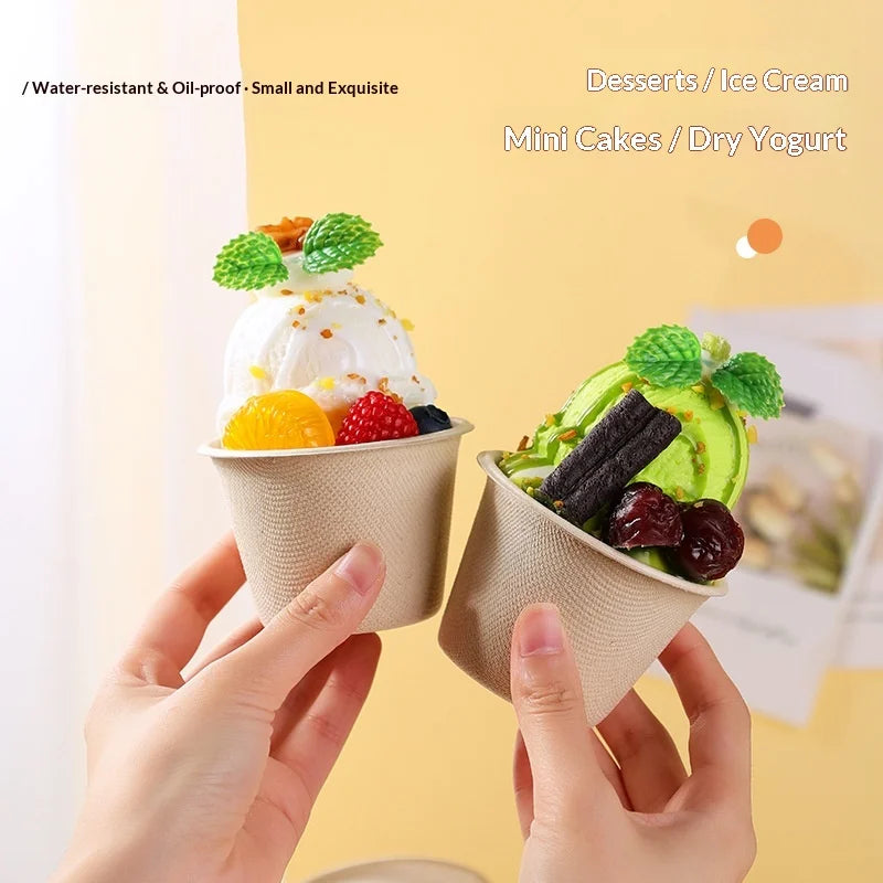 5/10/20/50pcs 5OZ Ice Cream Cup Environmentally Friendly Degradable Disposable Celebrity Dessert Pulp Light Food Paper Bowl
