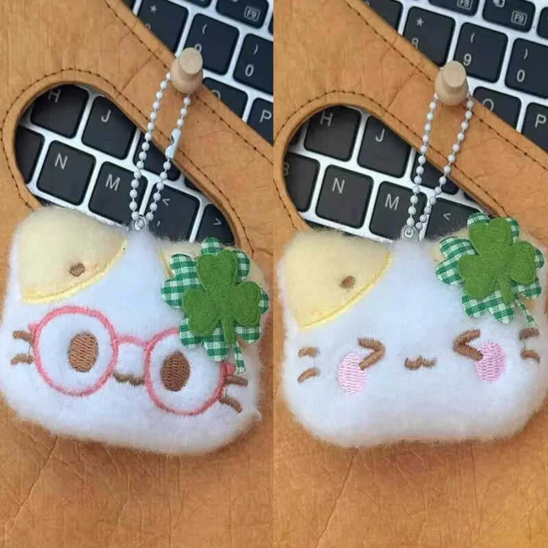 1/2/4pcs Green Clover Cat Plush Small Cat Keyring Cute Charm Keychain for Girls Women Kawaii Bag Pendant Key Chains Couple Gift