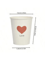 50 Simple Love Pattern Paper Cups, Thickened Office Home Commercial Beverage, Anti-Slip Leak-Proof 250ML Disposable Paper Cups