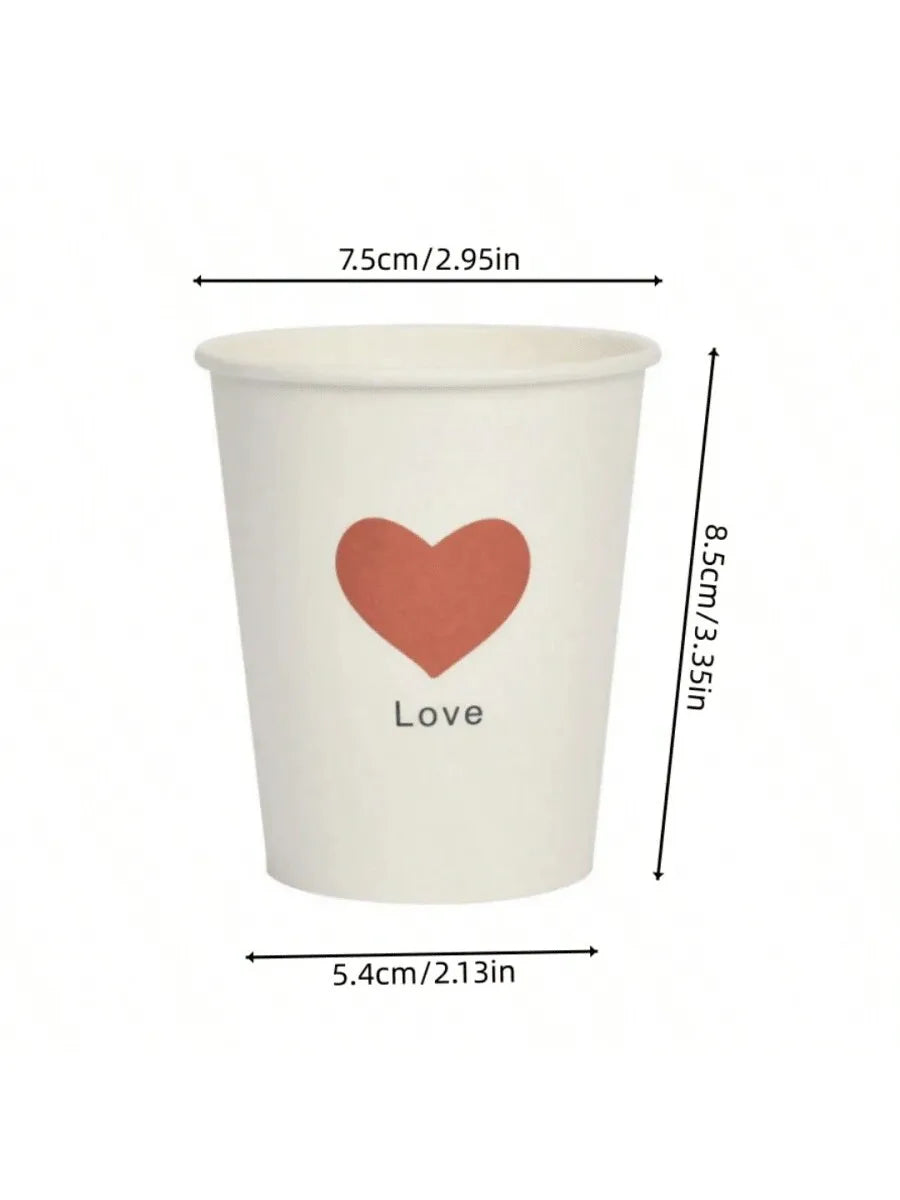 50 Simple Love Pattern Paper Cups, Thickened Office Home Commercial Beverage, Anti-Slip Leak-Proof 250ML Disposable Paper Cups