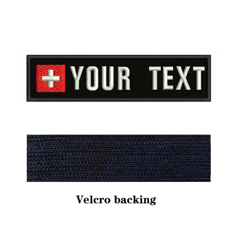 Swiss Flag Switzerland 10X2.5cm Embroidery Custom Name Text Patch Stripes Badge Iron On Or  Patches
