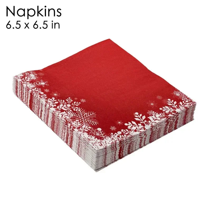 20pcs 33cm 2Ply Christmas Red Snowflake Paper Napkins Christmas Decoration Supplies Ice Festival Party Printed Napkins