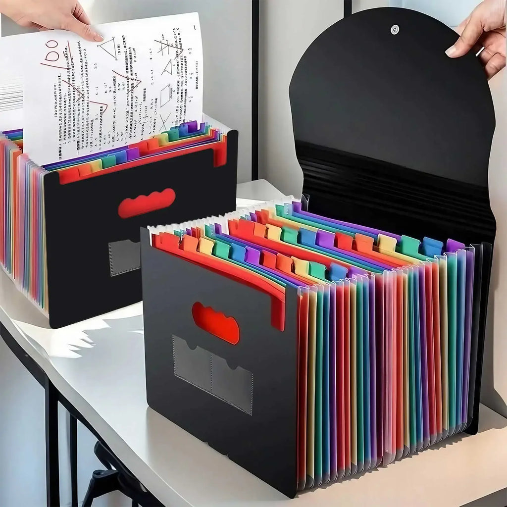 Durable Waterproof 13/25 Grid Accordion File Organizer Three-Side Sealed Flap Office Document Storage Bag