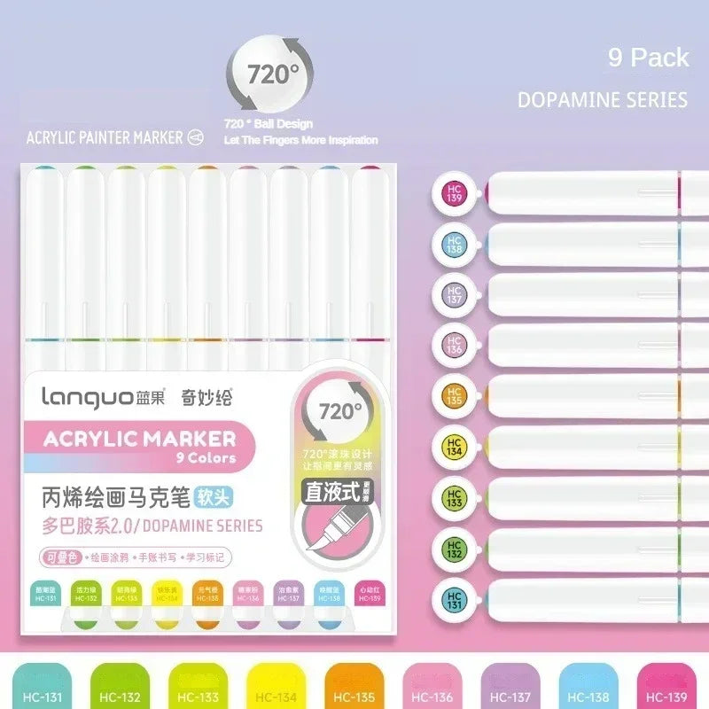 LANGUO 240/9 Colors Acrylic Color Markers Direct Liquid Paint Marker Pen DIY Drawing with Storage Box School Supplies Stationery