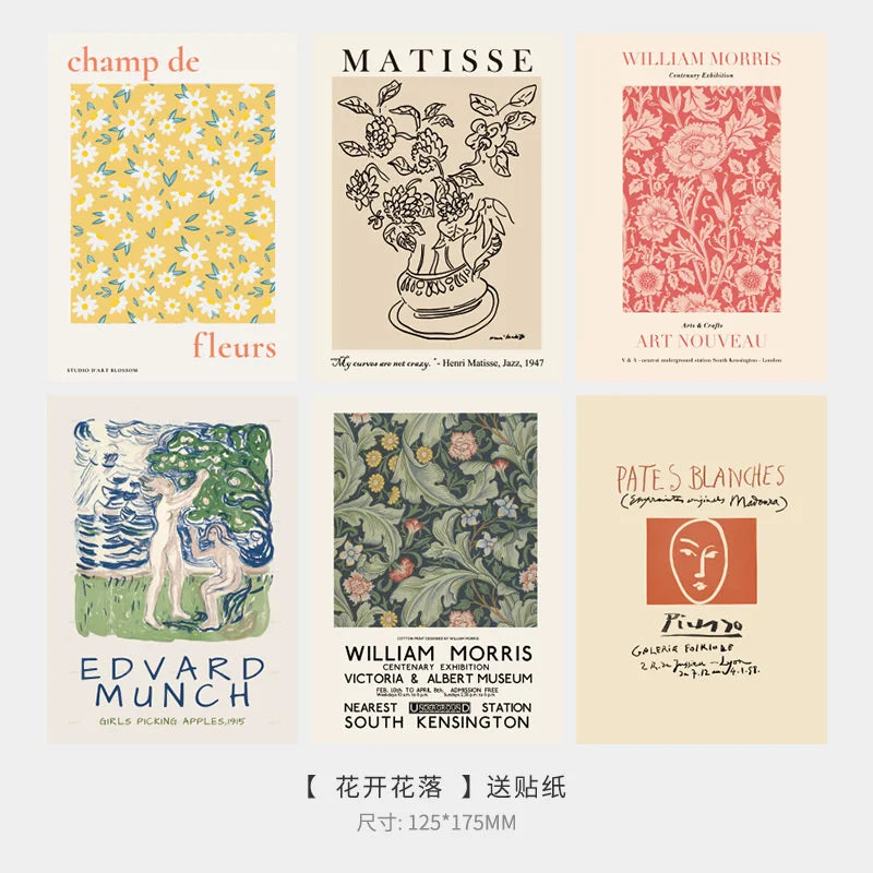 Ins Abstract Artistic Flower Postcard Vintage Aesthetic Background Wall Diy Decorative Card Photo Props With Sticker 6 Sheets