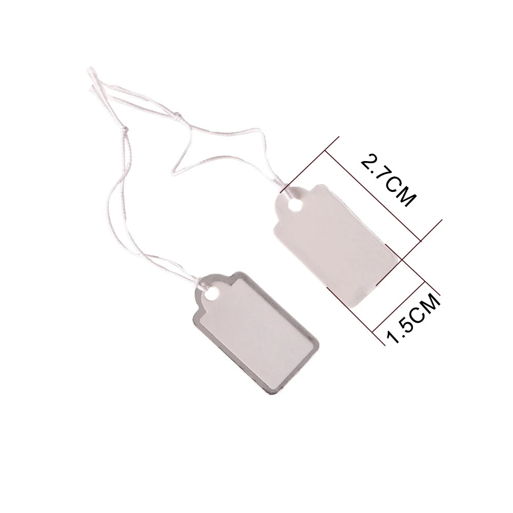1000pcs Jewelry Strung Pricing Price Tags String Silver Merchandise Cloth Label Blank Tag White Card Paper Elastic Lanyard
