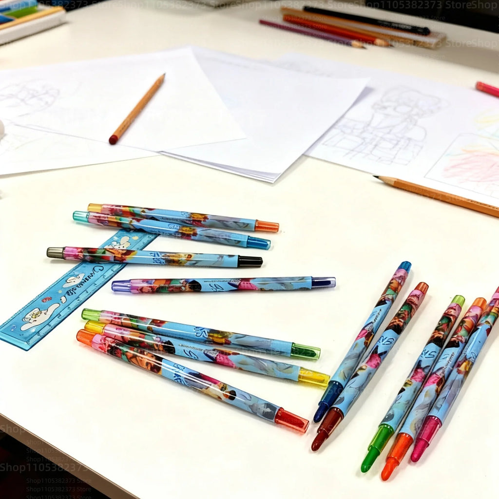 Popular rotating crayons girl group style 12 colors cute drawing tools for kids students daily coloring painting stationery