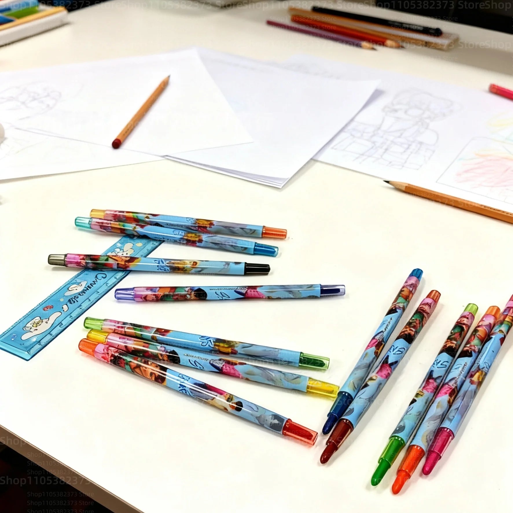 Popular rotating crayons girl group style 12 colors cute drawing tools for kids students daily coloring painting stationery