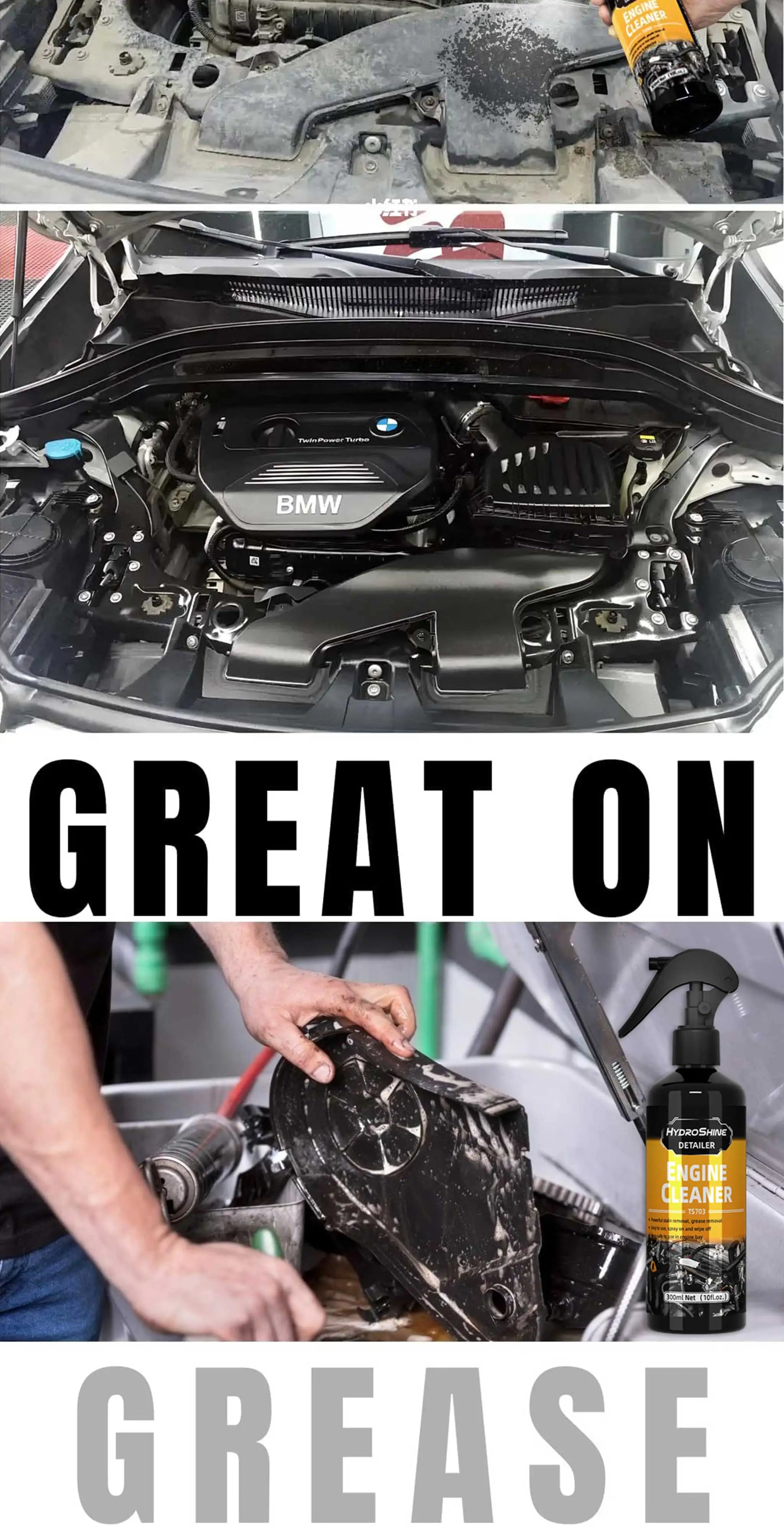 Hydroshine Engine Bay Cleaner Care  Heavy Oil Dust Clean Spray for Car Engine Powerful Decontamination Compartment Cleaning Tool