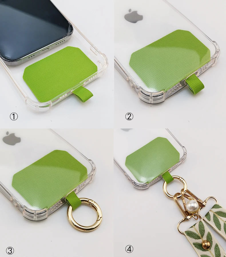 Adjustable Crossbody Long Mobile Phone Lanyard Wide Cloth Neckband Strap Rope Women's Pearl Hanging Ornaments Anti-Lost Lanyard