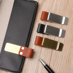 Handmade Leather Brass Stainless Steel Pen Holder Clip Journal Notebook Paper Folder Writing Office Supplies