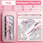 8-Piece Set of Measuring Rules for Students Including Compass Measuring Angle Ruler Triangular Ruler Measuring and Drawing Compl