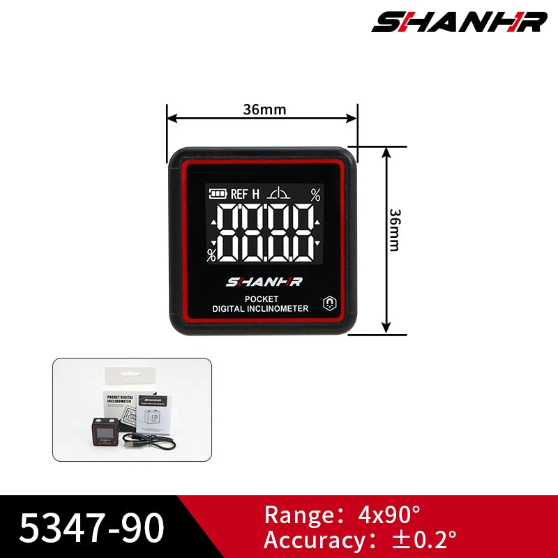 SHANHR Small Digital Level Rechargeable Protractor Inclinometer Digital Angle Finder Angle Measuring Tools