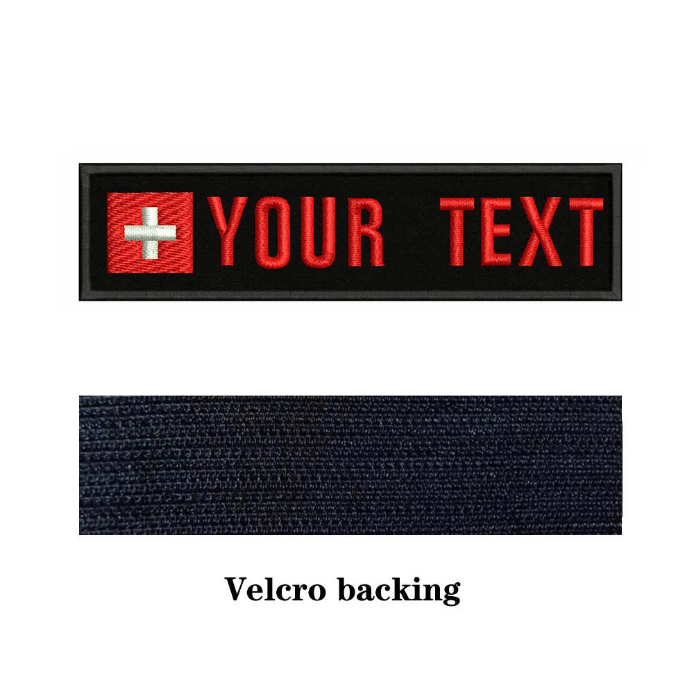 Swiss Flag Switzerland 10X2.5cm Embroidery Custom Name Text Patch Stripes Badge Iron On Or  Patches