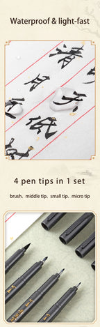 BAOKE 4-Size Calligraphy Pen Set for Writing, Drawing & Hand Lettering, Black Ink Brush Markers for Art, Calligraphy, Sketching