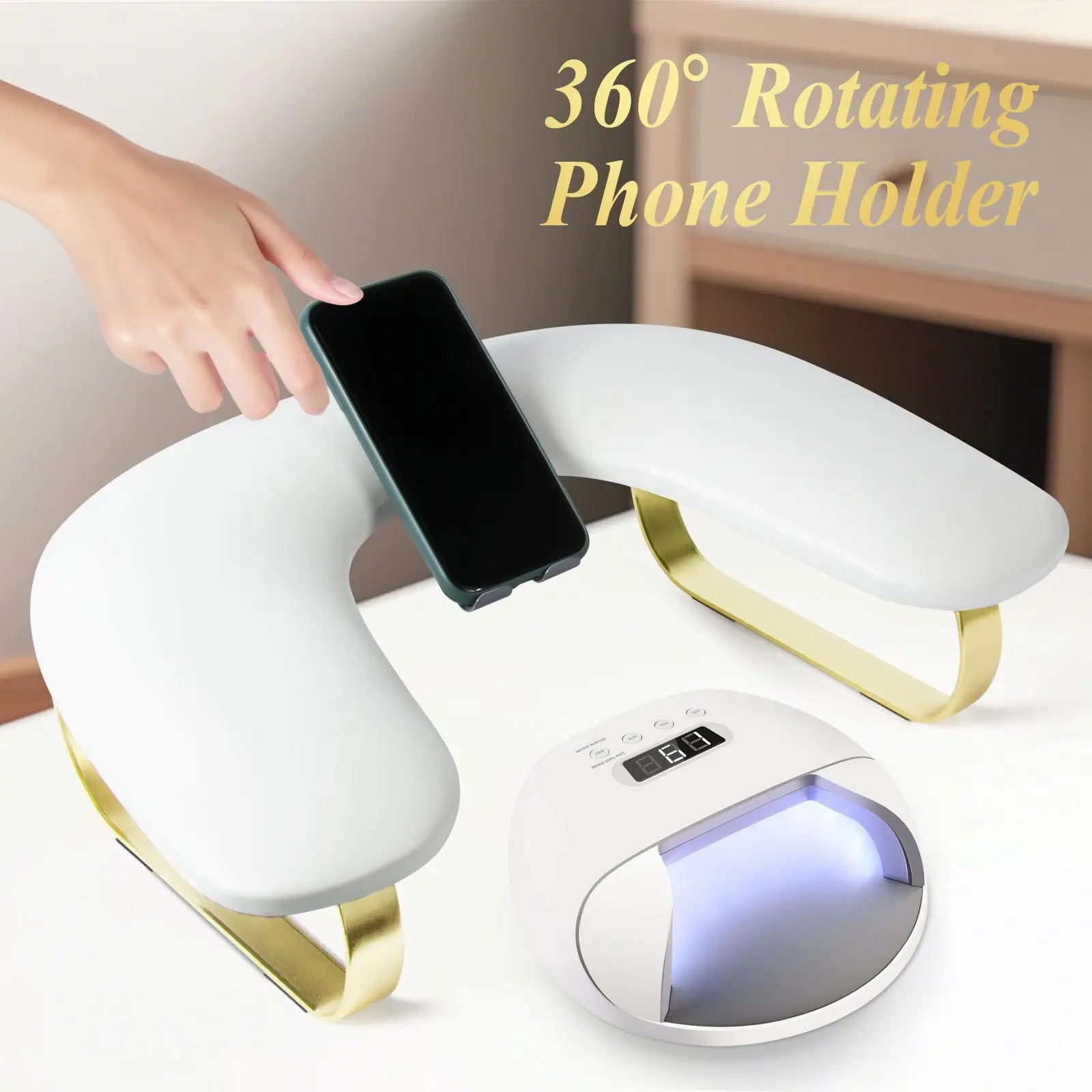 Nail Arm Rest with Rotating Phone Holder, Arm Rest for Nails Tech, PU Leather Nail Tech Arm Rest, U-Shaped Hand Rest