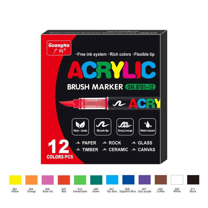 GN 12-120 Colors Acrylic Paint Pens Markers Brush Tip Paint Markers For Rock Painting Wood Canvas Stone,Festival Gift DIY Crafts