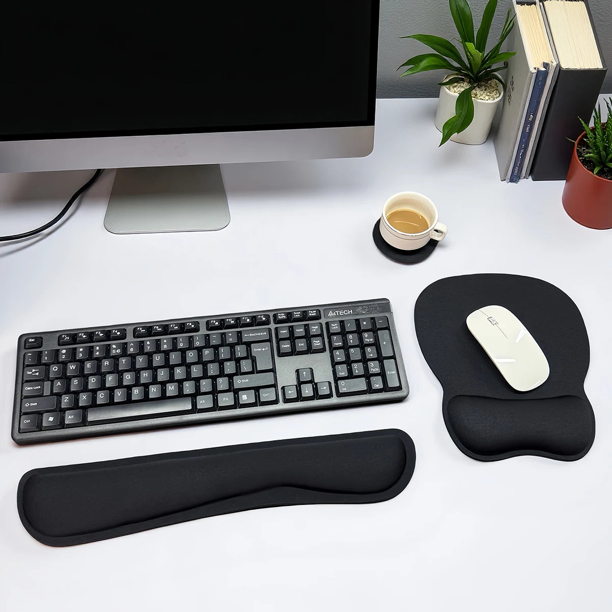 Keyboard Wrist Rest Pad and Mouse Pad with Wrist Support Set (3 Pieces), Mouse Pad with Non-Slip Rubber Base, Ergonomic Memory F
