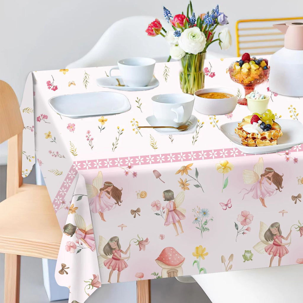 Spring Flowers Fairy Disposable Plastic Tablecloth Happy Birthday Party Decor Kids Wedding Birthday Party Supplies Baby Shower