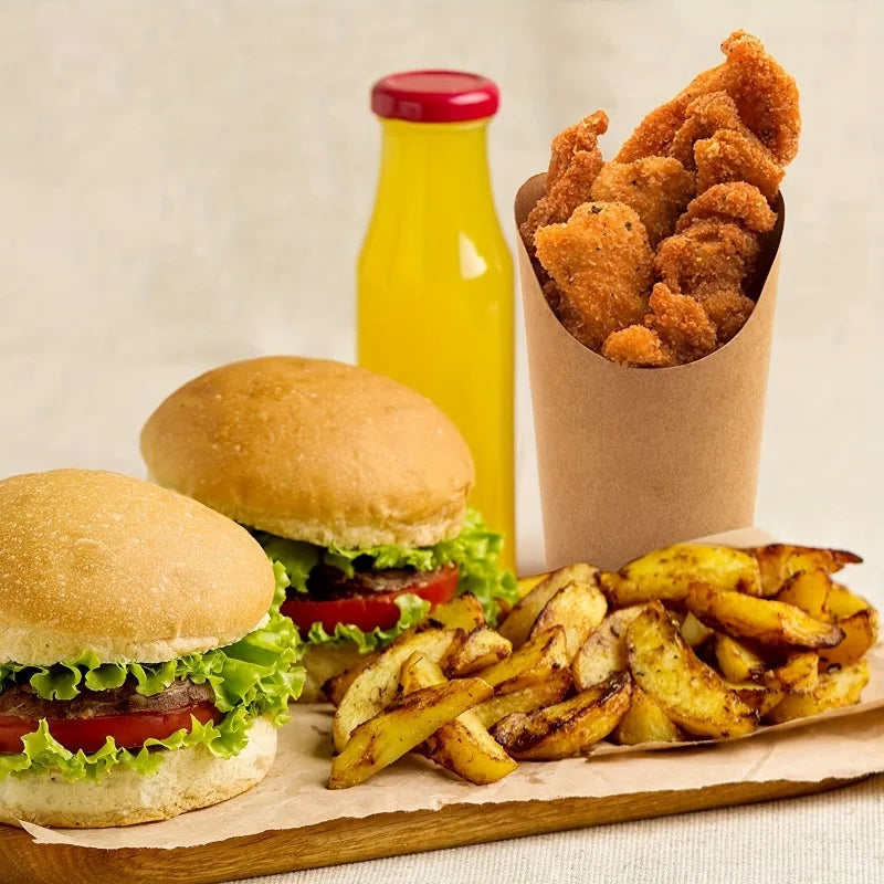 50/100PCS Disposable French Fries Cups Kraft Paper Snack Cups Ice Cream Waffles Dessert Catering Party Food Containers Supplies