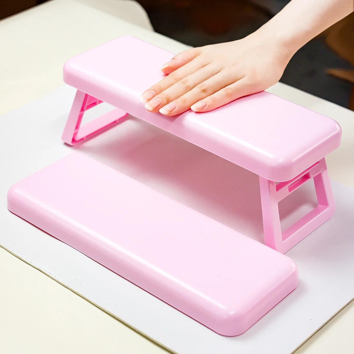 Plastic Manicure Handrest: Foldable Height Adjustment, UV Light Placement Ready, Comfortable Nail Treatment Support Tool