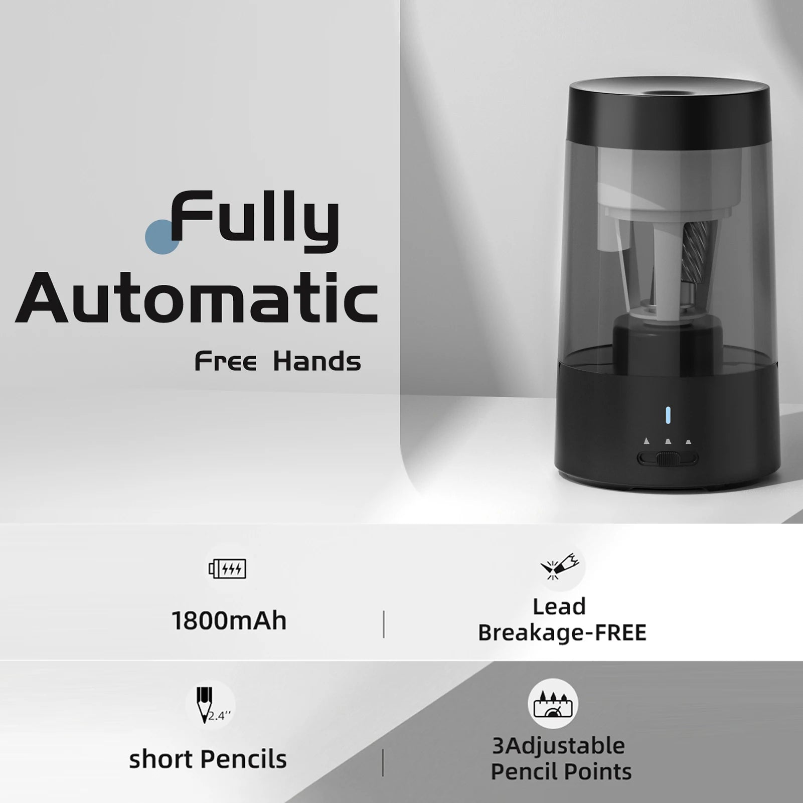 Automatic Electric Pencil Sharpener Portable Battery Powered for 6-8mm Pencil Support Hexagonal/ Triangular/ Round pencils