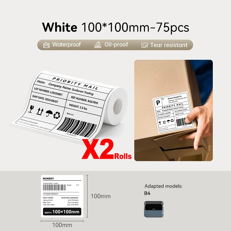 Large Size Labels for Niimbot B4 Portable 4inch Label Printer Shipping Barcode Tag Self-adhesive Stickers for Small Bussiness