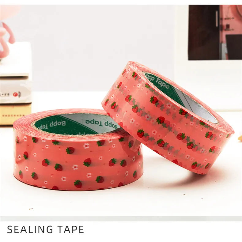 1pc 4.5cm X 100meters Strawberry Packing Adhesive Tape for Packaging Shipping Warp Sealing Plastic Tape Wholesale Supplies