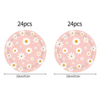24pcs 7/9inch Pink Daisy Theme Disposable Tableware Flower Plate Napkin Banner Birthday Party Baby Shower Wedding Decor
