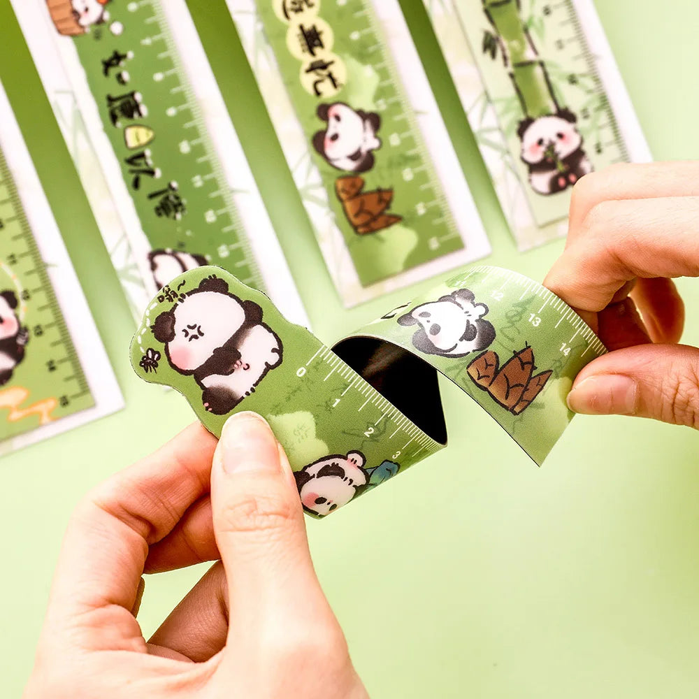 Cute Panda Magnetic Bookmark Ruler Student Creative Flexible Ruler 15cm Cartoon Rabbit Bear Capybara Magnetic Straight Ruler