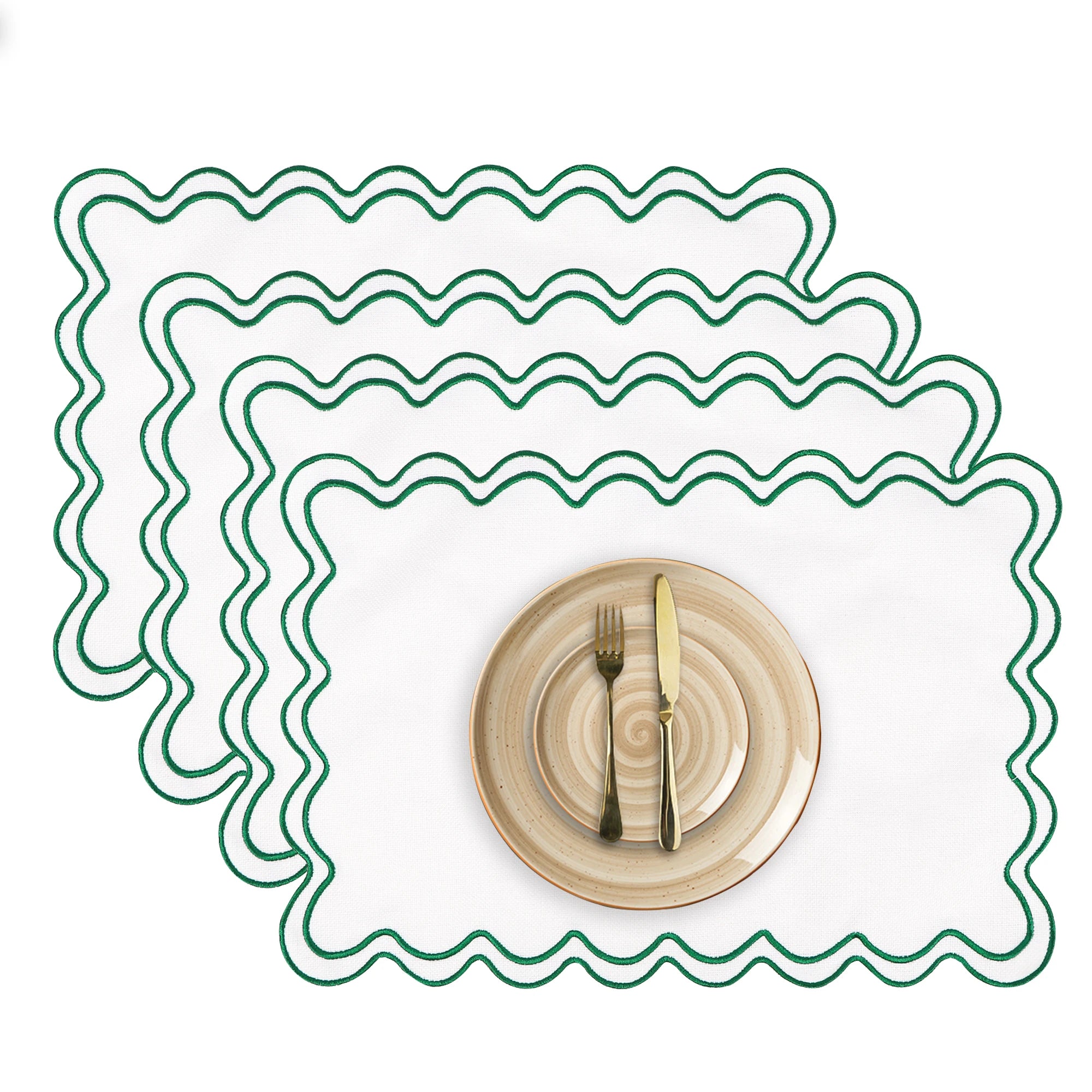 Lotus Shaped Embroidered Edge Napkins 4pcs/set Thickened Pure Cotton Breathable Placemats for Weddings Christmas Daily Party