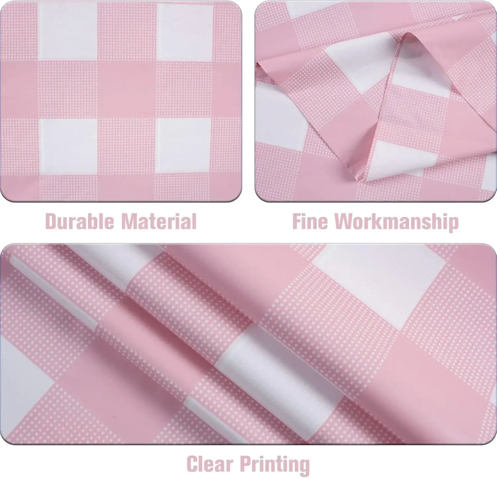 Retro Pink Gingham Tablecloth 54"x108"| Heavy-Duty Waterproof Plastic for Picnics&Coffee Shop Decor |  Party Backdrop