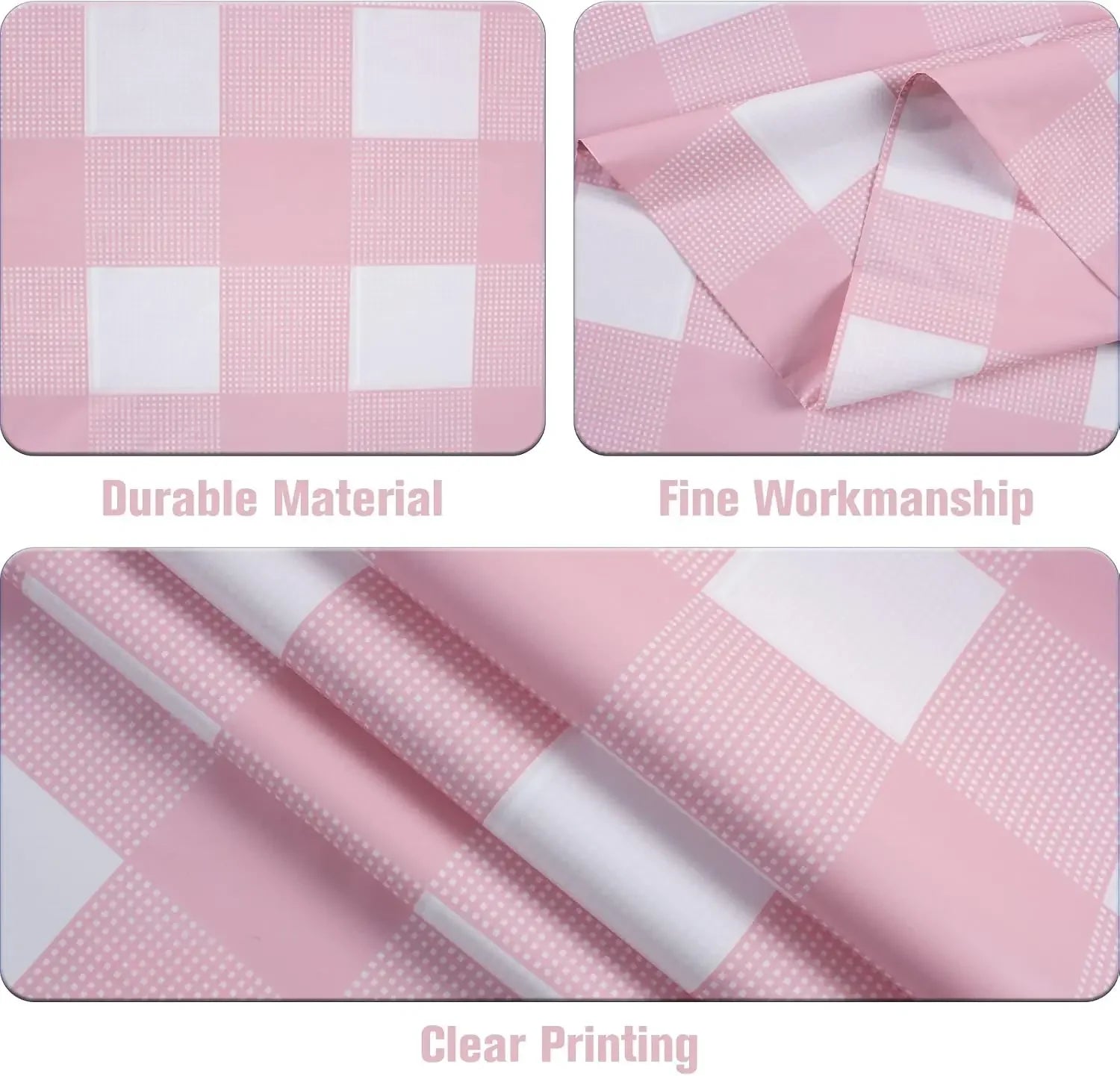 Retro Pink Gingham Tablecloth 54"x108"| Heavy-Duty Waterproof Plastic for Picnics&Coffee Shop Decor |  Party Backdrop