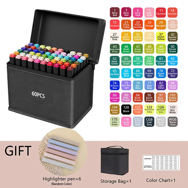 24-262 Colors Alcohol Drawing Markers Dual Tip Permanent Art Sketch Markers for Illustration School Supplied