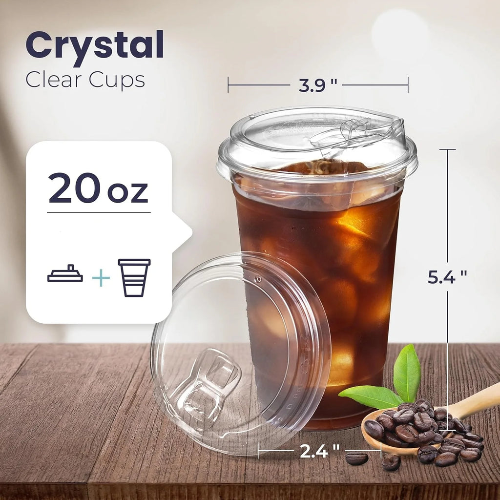 10 Clear Plastic Cup with Strawless lids 20/16OZ Disposable Cups for Iced Coffee or Juice Party  Smoothie Milkshake Cold Drinks