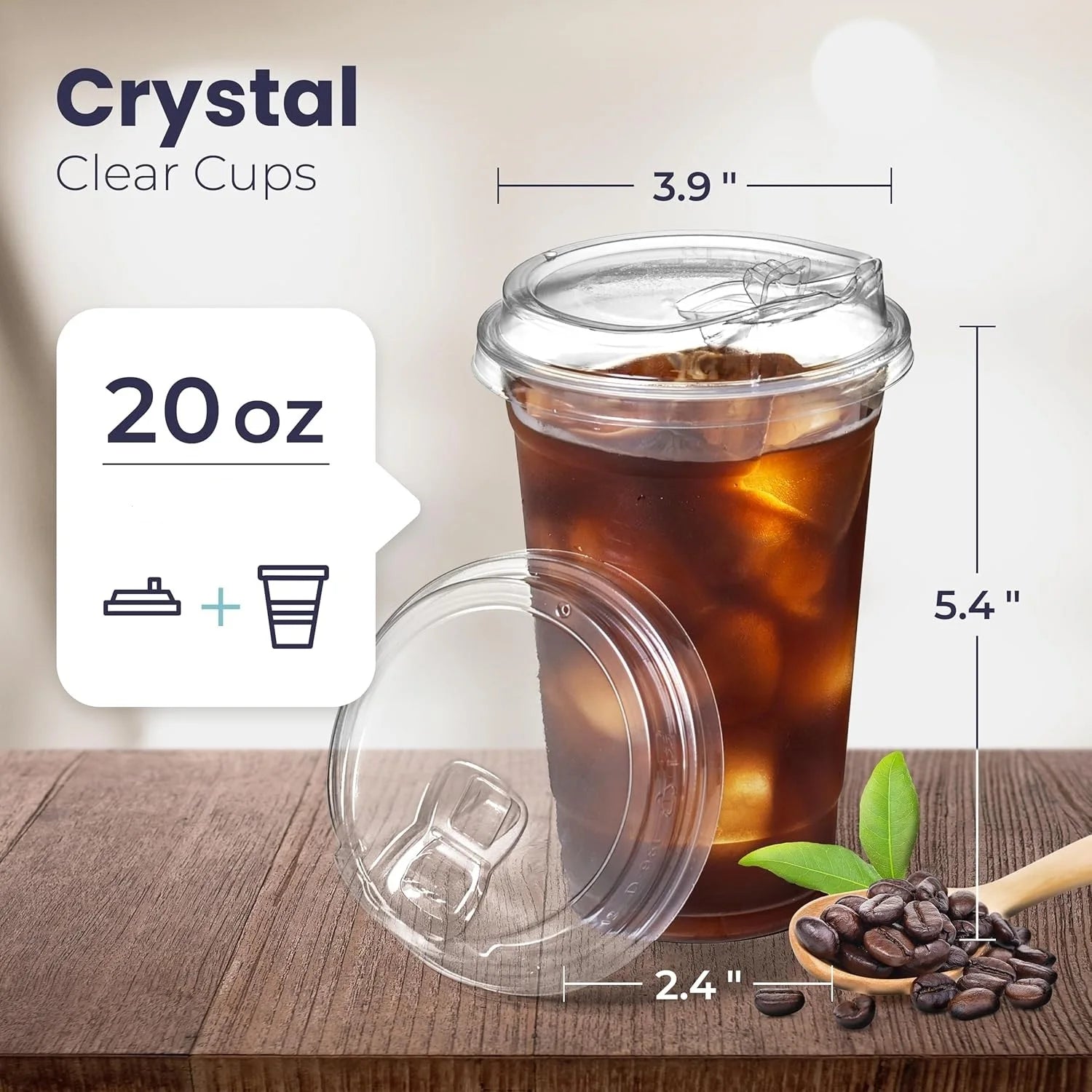 10 Clear Plastic Cup with Strawless lids 20/16OZ Disposable Cups for Iced Coffee or Juice Party  Smoothie Milkshake Cold Drinks