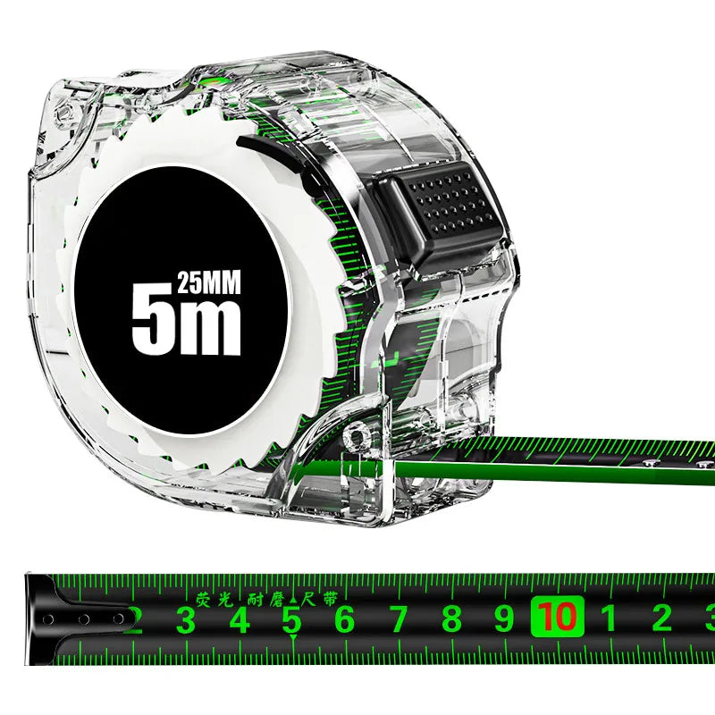 Self locking Steel Tape measure black Fluorescent tape 5M High precision Thickened Wear-resistant Fall resistant Measuring Tape