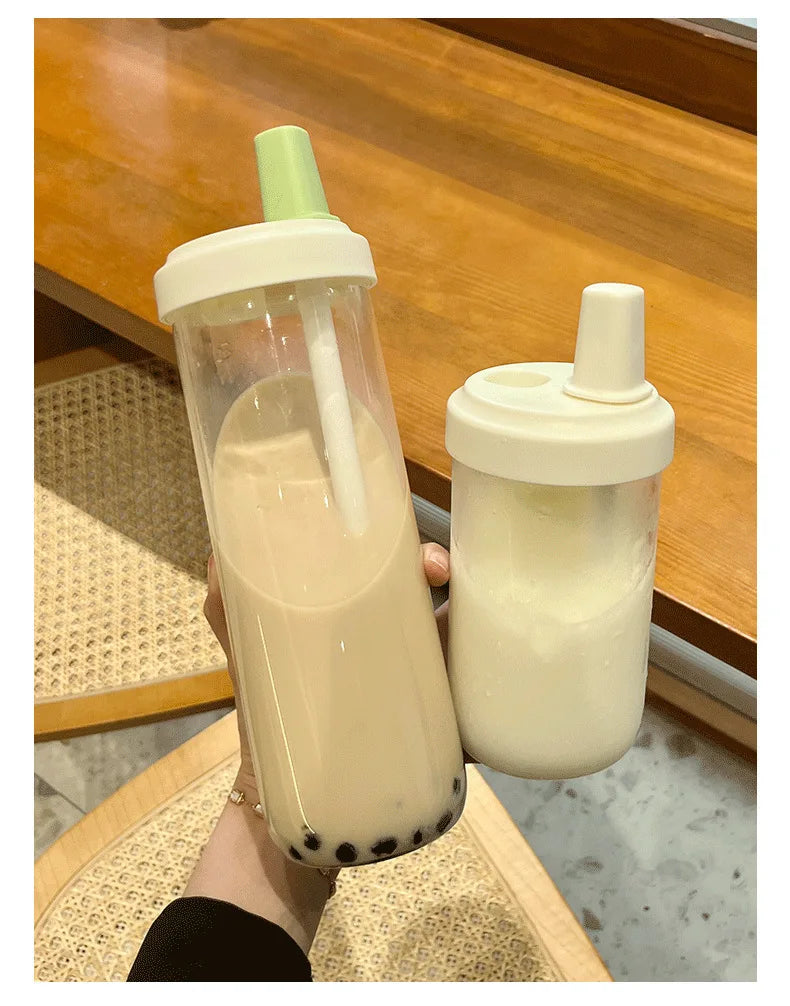 500/800ML Large-capacity Straw Cup, Food-grade Transparent PP Material,Portable Ins Style Water Cup, Juice Milk Tea Cup