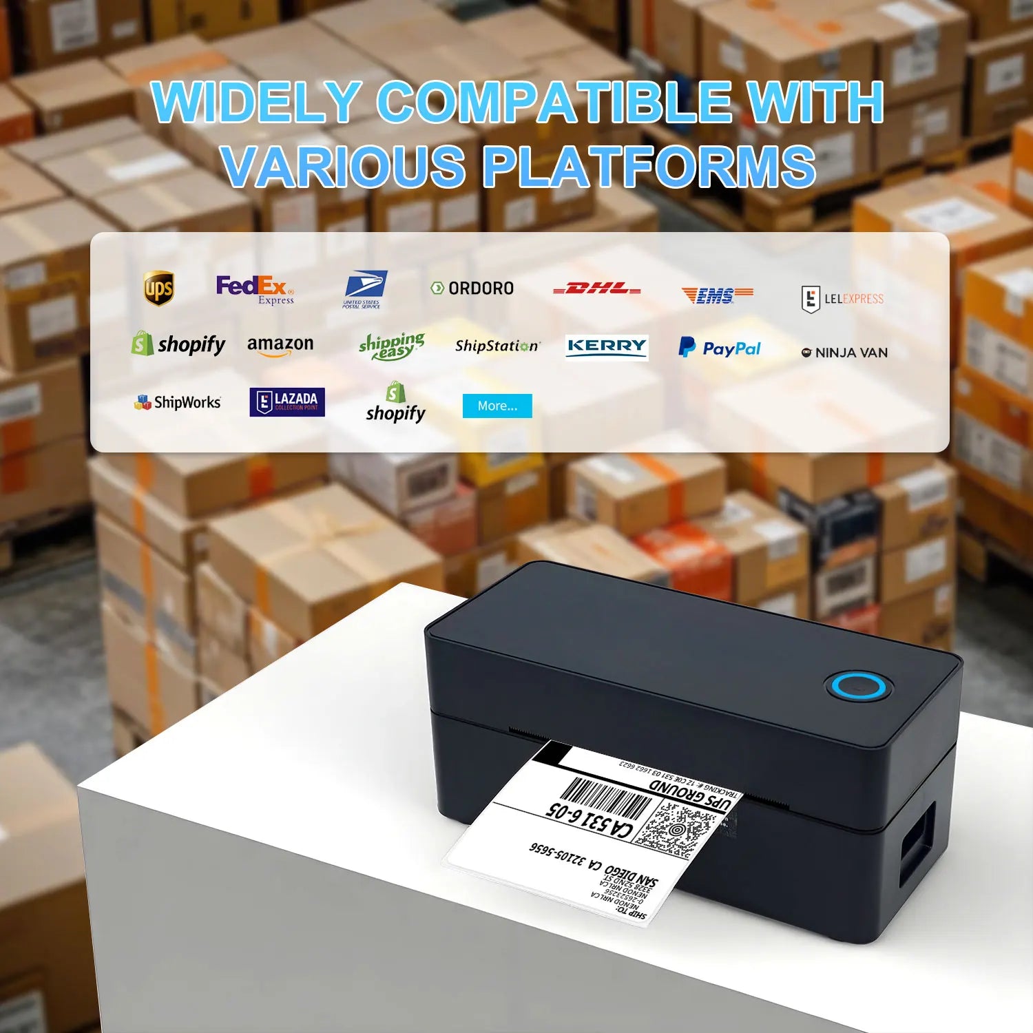 Thermal Label Printer Portable No Ink Required 203DPI 4x6 for Small Business Bluetooth USB High Speed Express Airway Bill