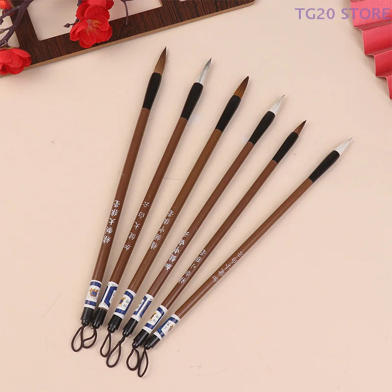 6Pcs Traditional Chinese Calligraphy Brushes Set White Clouds Bamboo Wolf's Hair For Painting Practice Writing Tools