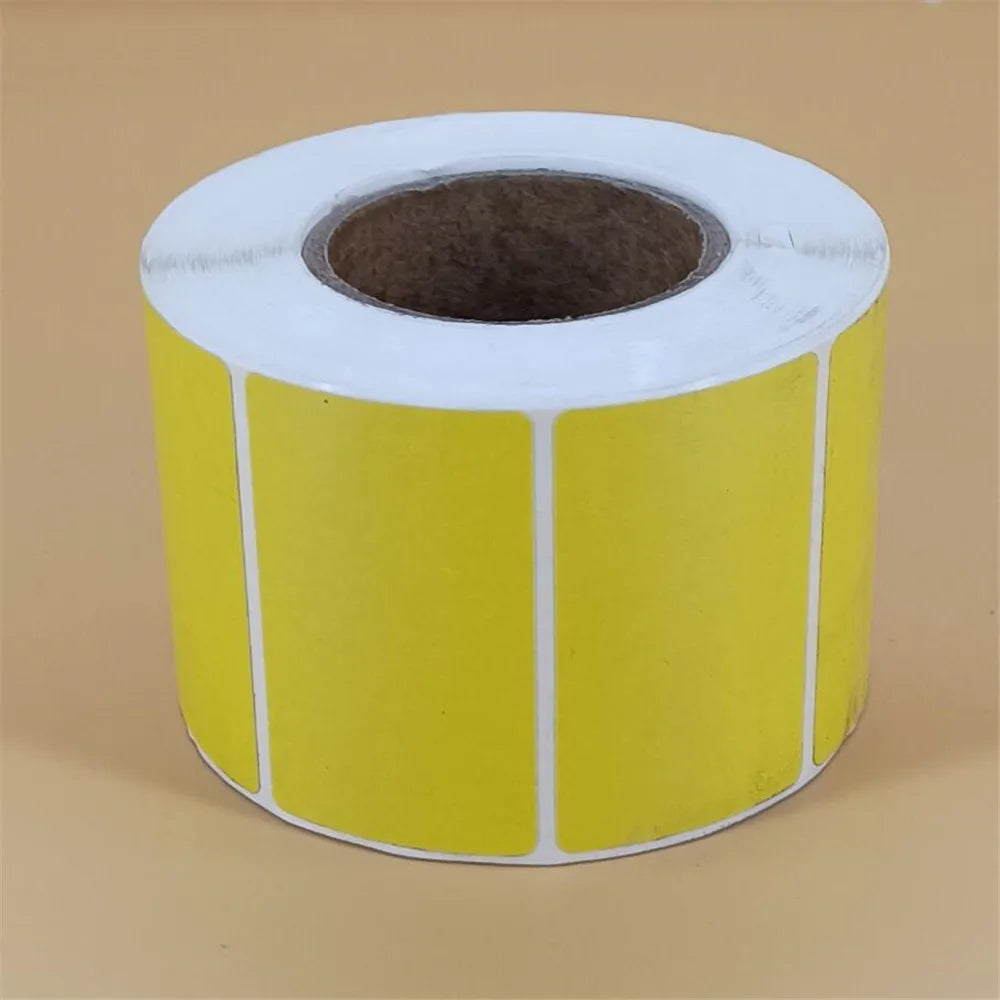 Yellow Color Adhesive Sticker, Round Thermal Barcode Sticker by Roll, Direct Thermal Print Shipping Label