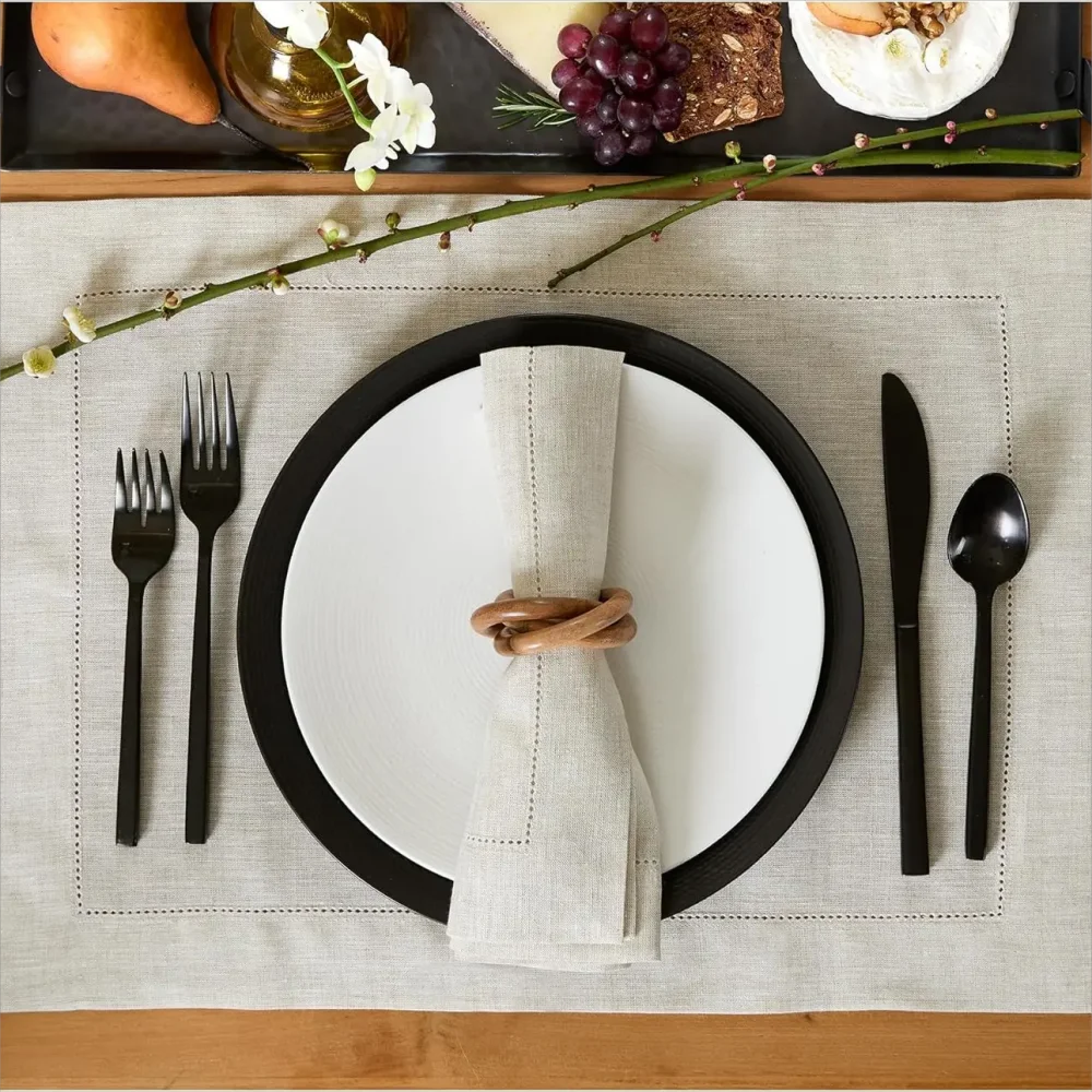 12 Pcs Hemstitched Place Mat Cotton Napkins White Table Mat Beautiful Natural Linen Dinner Mat Fabric Napkin Place Mat