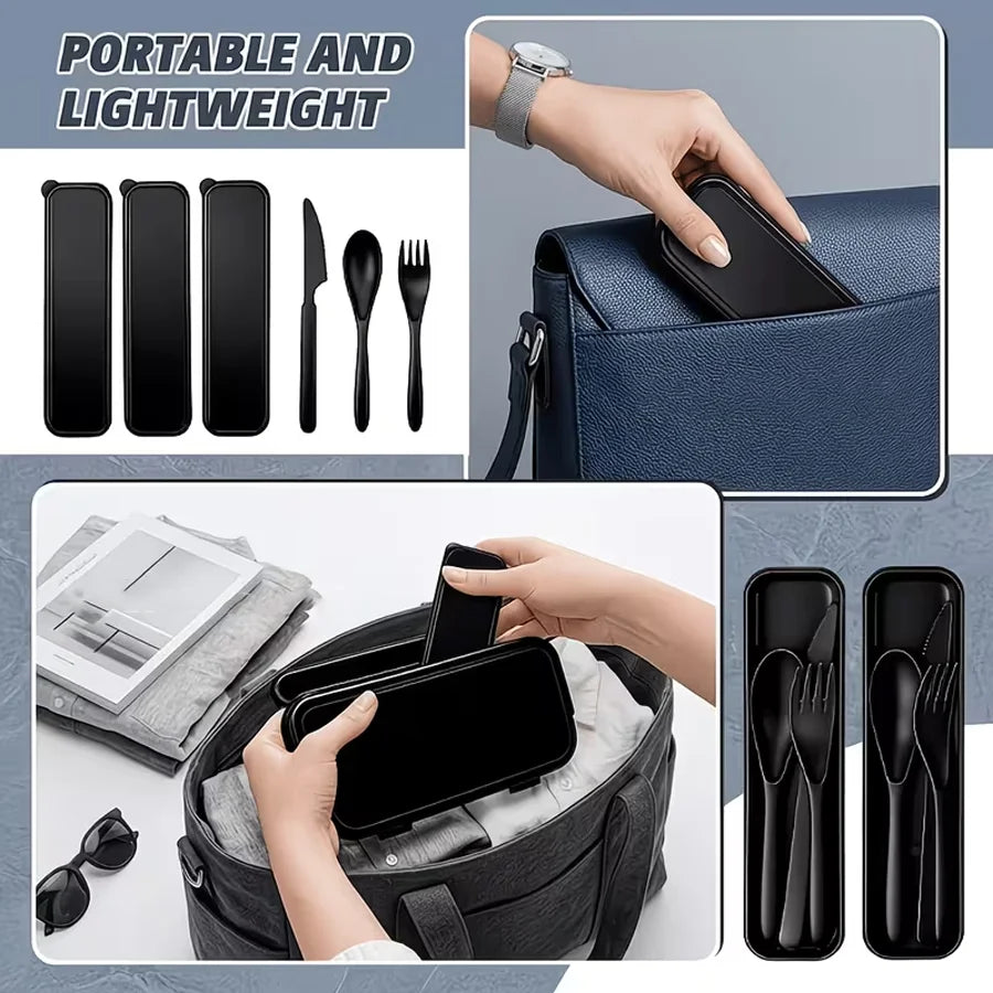20-piece reusable plastic cutlery set, 3-in-1 camping cutlery set with storage box, includes knife, fork, spoon, and cutlery box