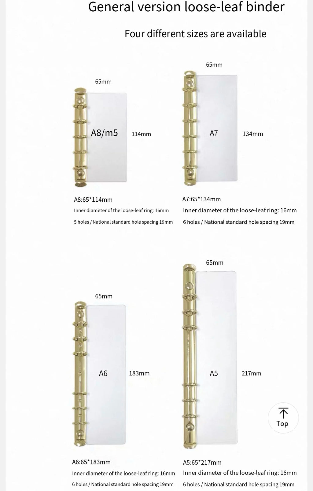 A5 A6 A7 A8 Ring Binder Buckle Metal Binder 6 Holes Clip File Folder Shell Notebook Side Insertion Loose Leaf Book Board Planner
