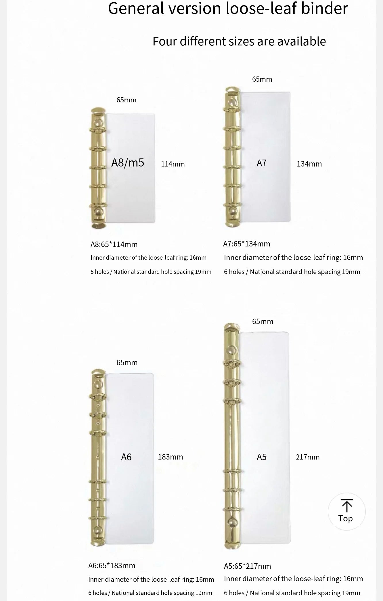 A5 A6 A7 A8 Ring Binder Buckle Metal Binder 6 Holes Clip File Folder Shell Notebook Side Insertion Loose Leaf Book Board Planner